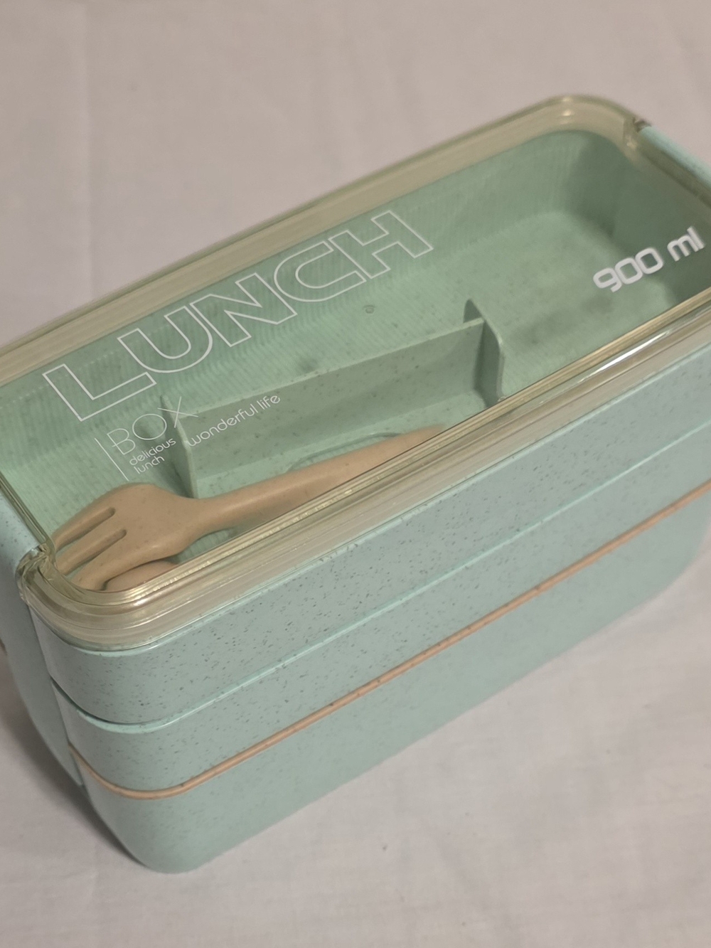Lunch Box Square 3 Compartment 900ML Bento Box 3 Layers  Serrated Fork & Spoon